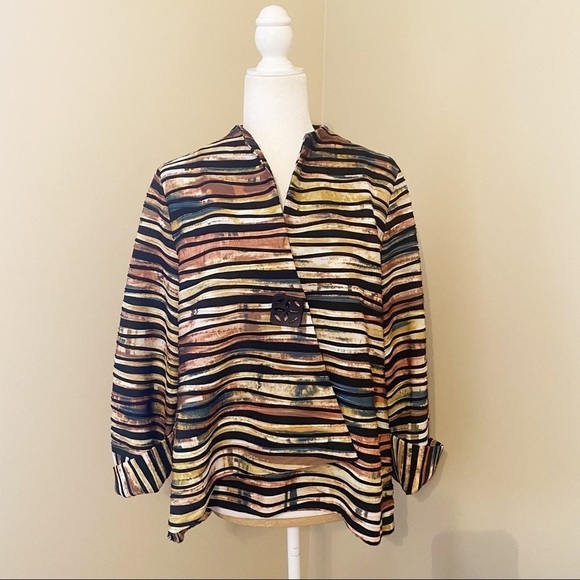 IC by Connie K Asymmetrical Striped 3/4 Sleeve Jacket - L - Picture 1 of 14